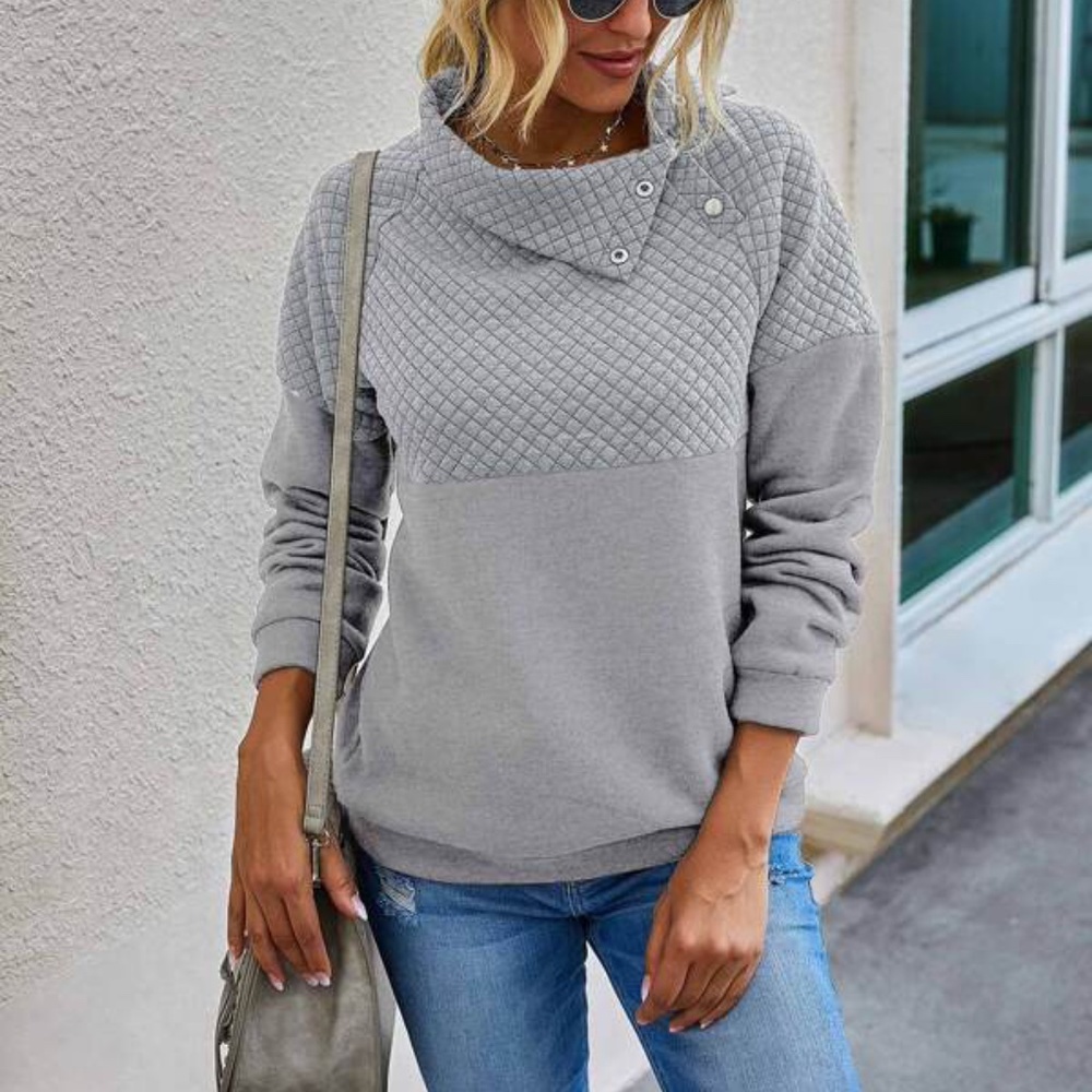 Blush Pink Quilted button neck detail pullover sweater - Picture 11 of 14